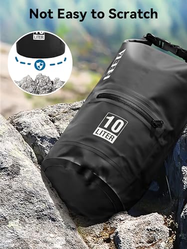 HEETA Waterproof Dry Bag with Front Zippered Pocket for Women Men, 5L/10L/20L/30L/40L Roll Top Lightweight Dry Storage Bag Backpack for Travel, Kayaking, Boating, Rafting, Camping, Beach (Black, 5L)