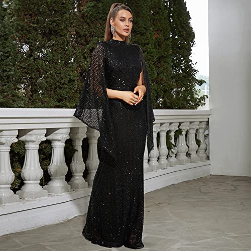 Lin Lin Q Women’s Formal Sequin Split Sleeve Maxi Prom Dress, Bodycon Mermaid Evening Party Gowns Apricot