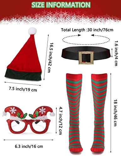Oumbivil Kids Christmas Elf Costume Dress for Girls Sequins Santa Helper Costumes with Tinklebell Elf Hat Green Glasses Striped High Socks OU049L