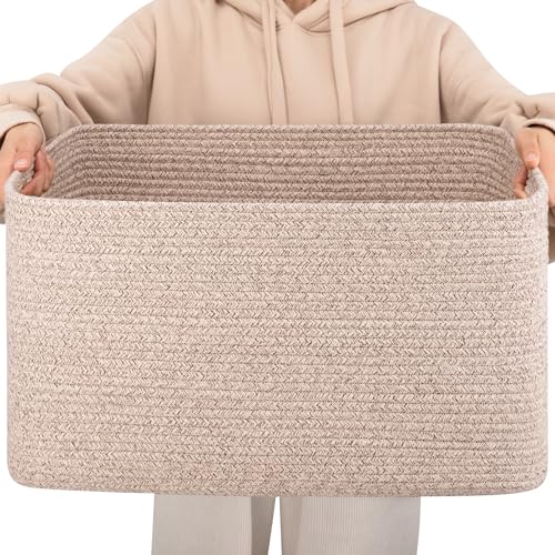 SIXDOVE 65L Large Storage Basket, Cotton Rope Woven Blanket Basket, Toy Basket for Baby Room, Basket for Storage in Living Room, Brown