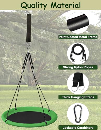 Mokeyder 24 Inch Saucer Tree Swing Set for Kids & Adults, Adjustable Swing Sets for Backyard or Outdoor Playground, Green & Black, 1 Pack