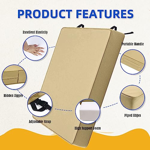 SECLATO Patio Chair Cushion 22x20x3 Inch Waterproof Outdoor Seat Cushions for Patio Furniture 5-Year Color Fastness Garden Sofa Couch Chair Pads with Handle and Adjustable Straps(2 Pack, Beige)