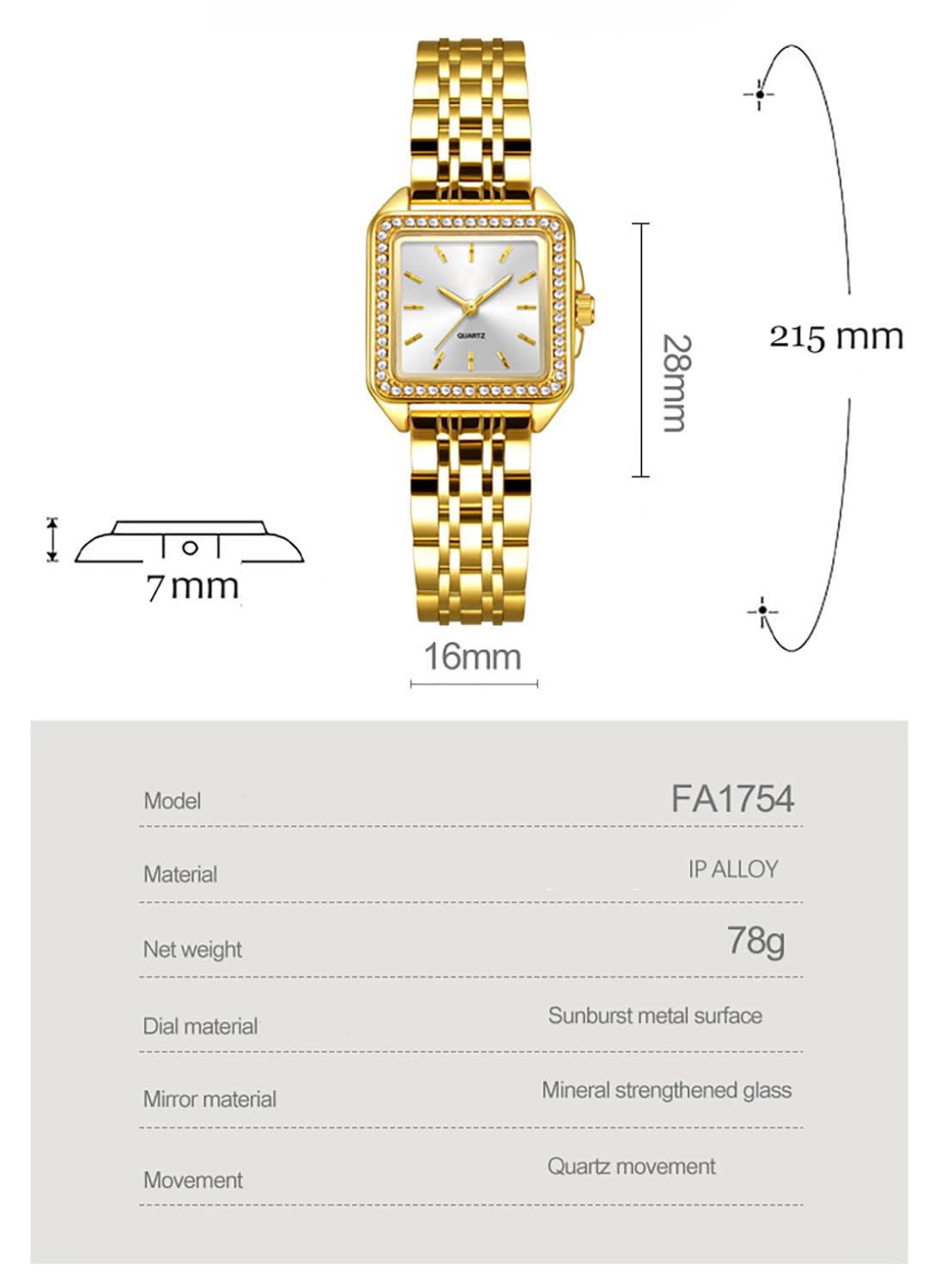 BESTKANG Women Watches Fashion Wristwatch Quartz Waterproof Watch Stainless Square Watch Women’s Golden Watches (Silver-White)