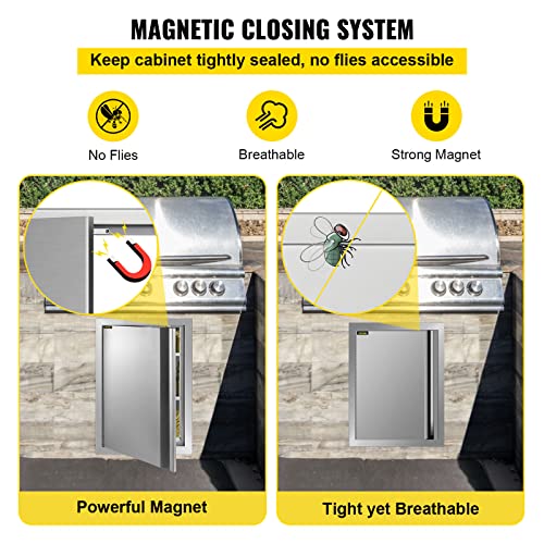 VEVOR BBQ Access Door, 31W x 24H Inch Double Outdoor Kitchen Door, Stainless Steel Flush Mount Door, Wall Vertical Door with Recessed Handles, for BBQ Island, Grilling Station, Outside Cabinet