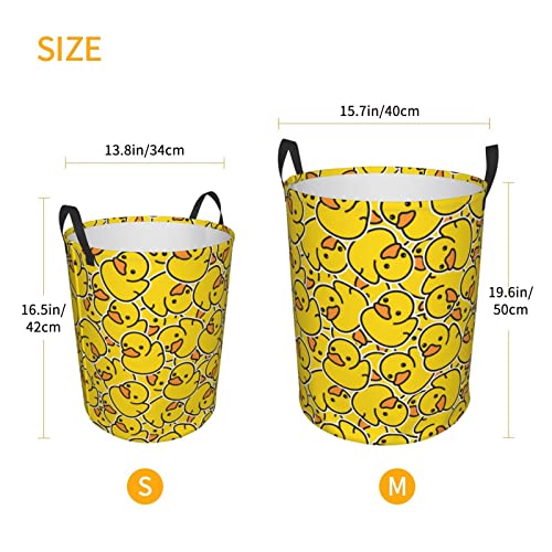 Gbuzozie 38L Round Laundry Hamper Cute Rubber Ducky Storage Basket Waterproof Coating Yellow Cartoon Ducks Organizer Bin For Nursery Clothes Toys