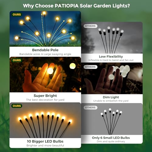 PATIOPIA Solar Garden Lights,Halloween Decorations Outdoor Lights 20 LED Firefly Garden Lights,Solar Lights for Outside,Solar Lights Outdoor Waterproof for Halloween,Christmas,Yard,Patio(Green)