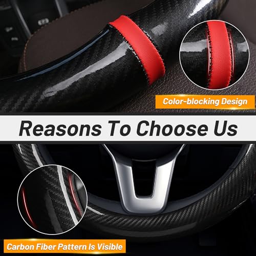 ZHOL Carbon Fiber Steering Wheel Cover, Universal Standard Size 14.5-15 inch Fashion Sport Auto Car Steering Wheel Cover for Men, Black