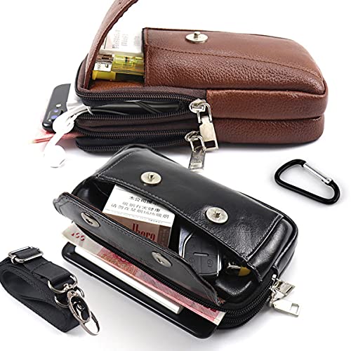 Leather Cell Phone Pouch Belt Clip Holster Case Compatible for iPhone 13 Pro Max 12 Pro Max Samsung Galaxy Note 20 Ultra M22 A52 Crossbody Phone Bag Men Women Purse with Shoulder Strap (Black)