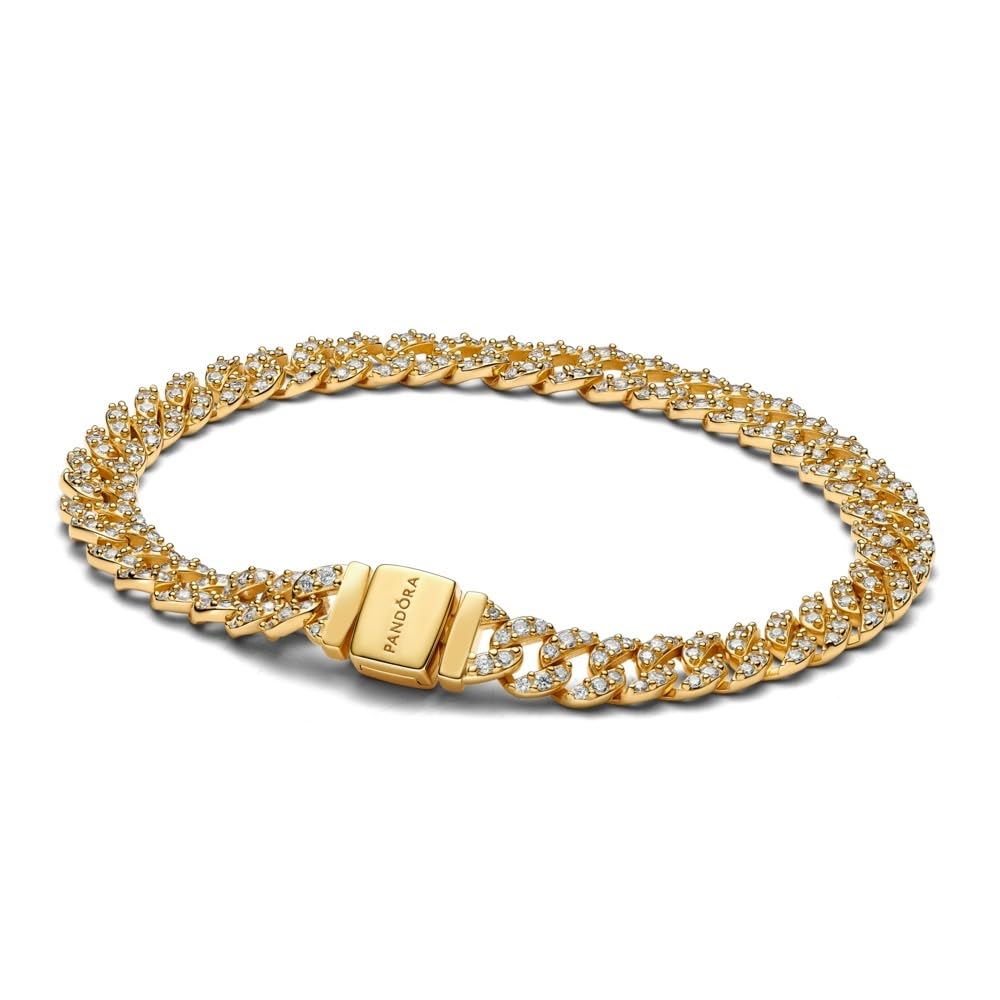 PANDORA-Pavé Cuban Chain Bracelet-Gold plated-18 -With Gift Box