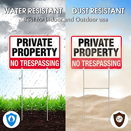 T&R No Trespassing Sign Private Property Sign with H Stake for Outside,1 Pack,12"x8" .040 Rust Free Heavy Aluminum, Waterproof,Includes Matching Screws & Wrench, Easy to Mount