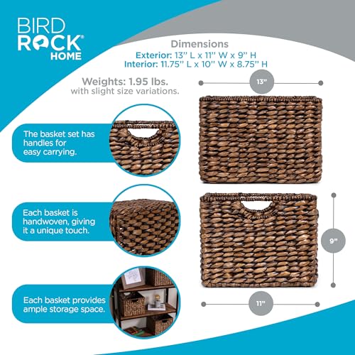 BIRDROCK HOME Storage Shelf Organizer Baskets with Handles - Handwoven Abaca Seagrass Wicker Basket for Pantry, Living Room, Office & Bathroom, Versatile Under Shelf Storage - Set of 3, Brown Wash