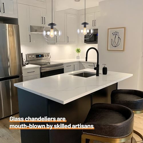 KoKo&Yukina 6-inch Mini Modern Globe Pendant Light Clear Glass with Black Finish Contemporary Mid Century Adjustable Hanging Light Fixture for Living Room Bedroom Kitchen