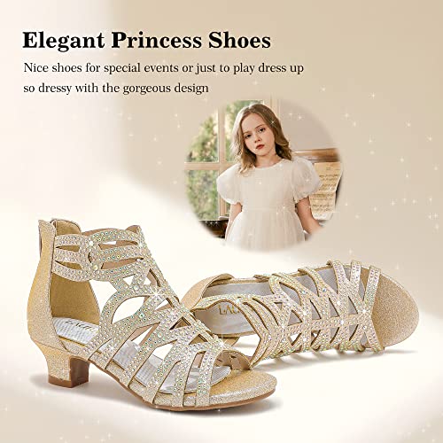 LAURMOSA Little Girls Fancy Dress Shoes Gold Champagne Pump Sandals High Heels Princess Birthday Party Flower Girl Wedding (L1007Cham 11)