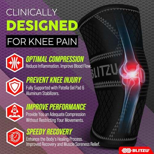 BLITZU 2 Pack Knee Brace, Compression Knee Sleeves for Men, Women, Running, Working out, Weight Lifting, Sports. Knee Braces Support for Knee Pain Meniscus Tear, ACL, Arthritis Pain Relief. Beige S