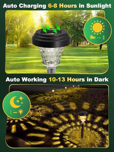 ROOR Ultra Bright Solar Lights 4 Pack, Outdoor Solar Pathway Lights, Warm White Yard Lights, IP67 Waterproof LED Garden Lights for Path Backyard Christmas Lawn Landscape Decorative