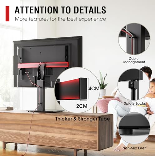 Universal Swivel TV Stand Base - Table Top TV Stand for 32 to 70 75 Inch TVs, Height Adjustable TV Mount Stand with Tempered Glass Base for Living Room, Bedroom, Holds up to 110lbs, Max VESA 600x400mm