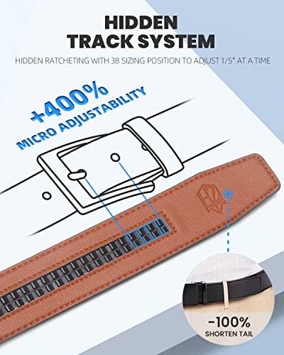 Zitahli Mens Belt Leather 2 Pack - Ratchet Belt for Men Dress Pant Shirt Oxfords,Micro Adjustable Brown Black Belt,Trim To Fit Size 34"-48"