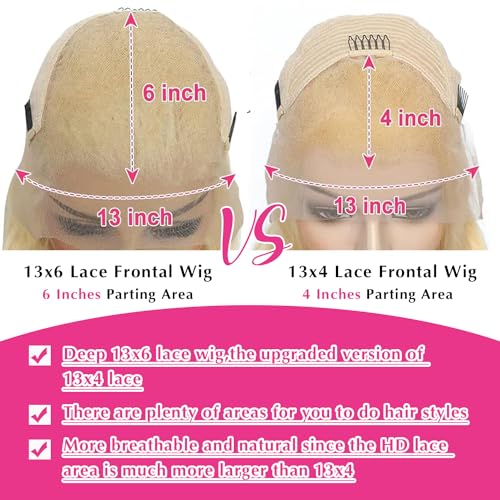 BZN 613 Lace Front Wig Human Hair 13x6 Body Wave Lace Front Blonde Wigs Human Hair for Women HD Lace Frontal Wigs Glueless 200% Density Pre Plucked With Baby Hair 24Inch