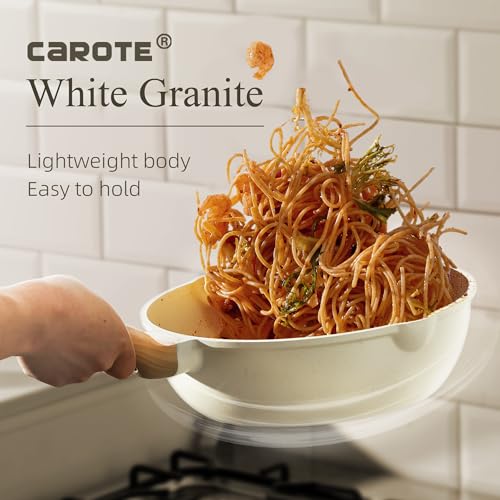 CAROTE Pots and Pans Set, Nonstick Cookware Set Non Stick Frying Pan Set, Granite Cookware Sets 8 Pcs,Pots and Pans Set (Granite, induction cookware)