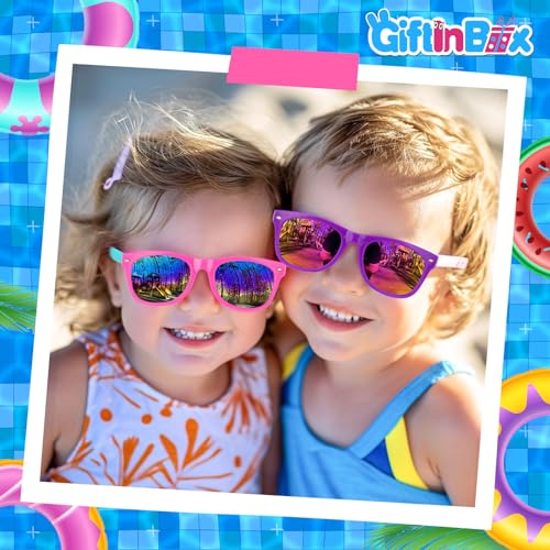 GIFTINBOX Kids Sunglasses Bulk,Kids Sunglasses Party Favor,16pack Neon Sunglasses For Kids Boys Girls Age 3-8,Party Favors For Kids 3-5 with UV400 Protection Pool Beach Birthday Party Favors