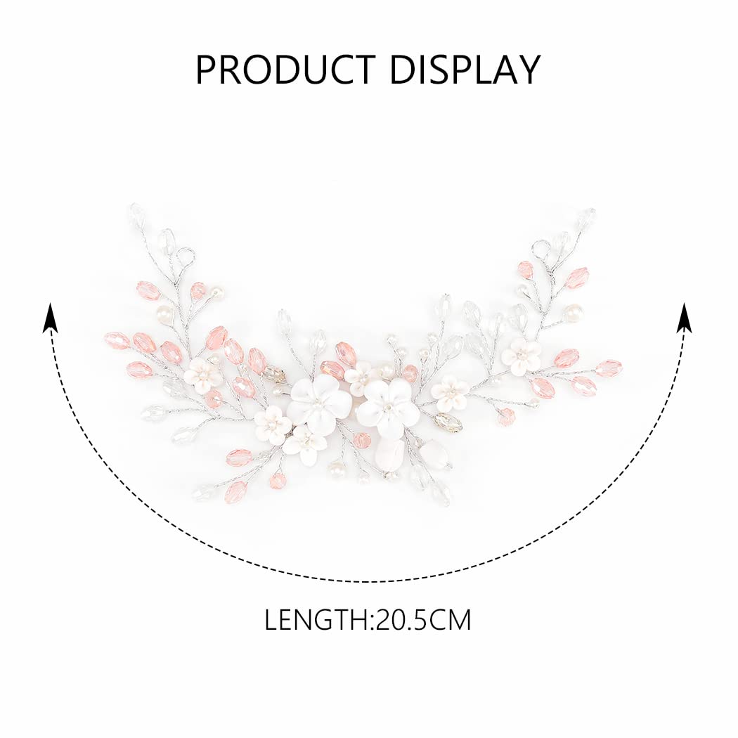 Yean Flower Bride Wedding Hair Vine Pink Rhinestone Bridal Hair Accessories Crystal Headpiece Women and Girls