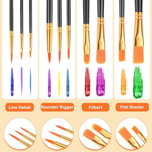 ESRICH Paint Brushes, 2 Packs / 20 Pcs Nylon Miniature Paintbrushes, Face and Body Watercolor Oil Painting Artist Professional Acrylic Paint Brushes Set,Black