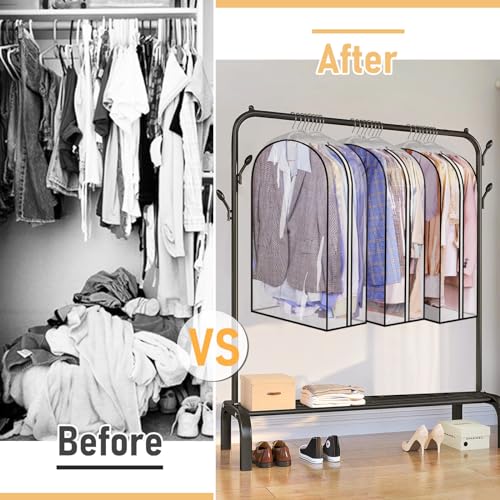 MISSLO 32" All Clear Garment Bags for Hanging Clothes 10" Gusseted Suit Bags for Closet Storage Suit Cover Bags Hanging Clothes Storage Bag for Shirts, Coats, 3 Packs