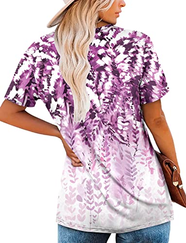 ONLYSHE Casual Shirts for Woman Short Sleeve Fit and Flare Vneck Button Summer Floral Blouse TealWhite S