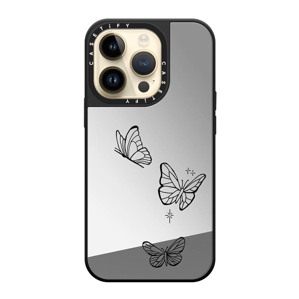 CASETiFY Mirror Case for iPhone 14 Pro Compatible with Magsafe - Flying by Inked by Dani - Silver on Black