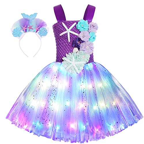 Koatobbor Girls Mermaid Costume Mermaid Tutu Dress Color Led Light Up for Halloween Birthday Party 3-8Years