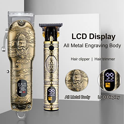 Soonsell Hair Clippers for Men T-Blade Trimmer Set,Man Professional Cordless Barber Clippers Set ,Blade Close Cutting Beard Trimmer ,LCD Display(Gold)