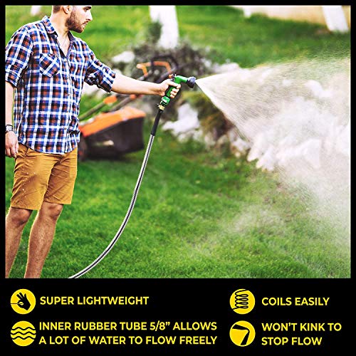 Bionic Steel Pro 75 FT Garden Hose with Nozzle, 304 Stainless Steel Metal Water Hose 75Ft, Flexible Hose, Kink Free, Lightweight and Durable, Crush Resistant Fitting, Easy to Coil, 500 PSI 2024 Model