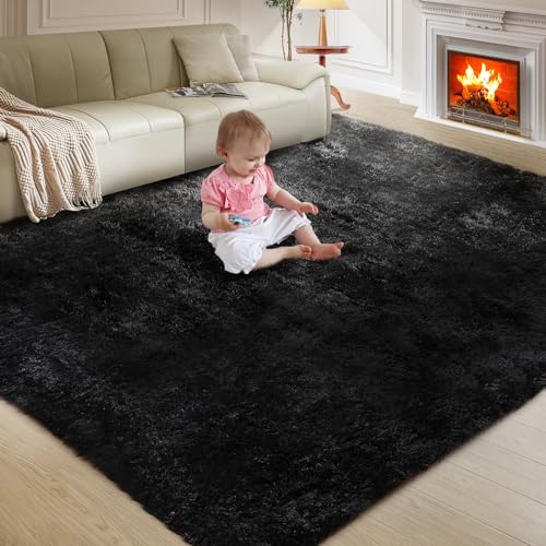 Super Soft Rugs for Living Room, Fluffy Shag Area Rugs, High Pile Soft Carpet for Bedroom and Teens Living Room, Home Decor, Tie-Dyed Blue Grey, 4X6