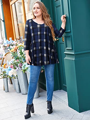 LARACE Tunics 3/4 Sleeve Halloween Shirts For Women Plus Size Tops V Neck Loose Fit Flowy Clothing for Leggings(Flower42 L)