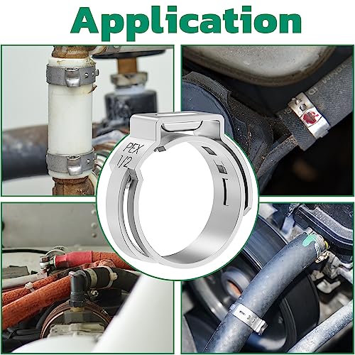 OURU 150 Pack 3/8 Inch Pex Clamps,304 Stainless Steel Pex Cinch Clamps Stepless Pex Crimp Rings PEX fittings Pinch Clamps,Single Ear Hose Clamps for Pex Tubing Pipe