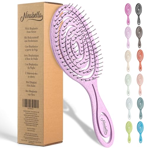 Ninabella Organic Detangling Hair Brush for Women, Men & Children - Does not Pull on Hair - Hair Straightening Brushes for Straight, Curly & Wet Hair - Unique Spiral Hairbrush
