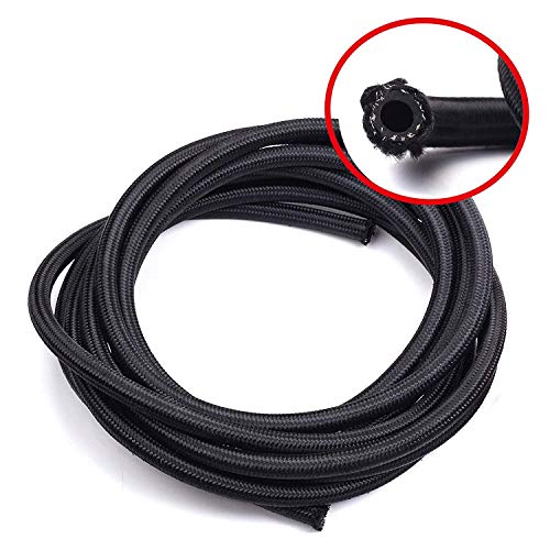 BLACKHORSE-RACING 10Ft 6 an AN6 Nylon and Stainless Steel Braidied Oil Gas Fuel Hose Fuel Line + 6pcs 6an Hose Fitting Kit Black