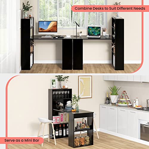 IFANNY 48 Inch Computer Desk with Bookshelf, Reversible Study Writing Desk with Storage Shelves & CPU Stand, Compact Office Desks & Workstations, Black Desk for Bedroom, Kids Room, Study (Black)