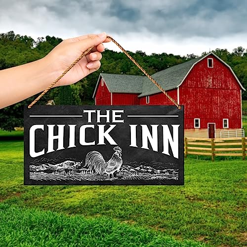 Chicken Coop Wood Sign Decor, Farmhouse Farm Sign Decoration for Chicken Coop Outdoor Hen Den House Decor, Kitchen Dining Room Farmhouse Decor Sign, The Chick Inn