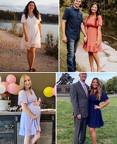 Zattcas Womens 2024 Spring Summer Beach Boho Swiss Dot Smocked Dress Short Sleeve Mini Graduation Bridal Shower Maternity Wedding Guest Dress Dusty Rose S