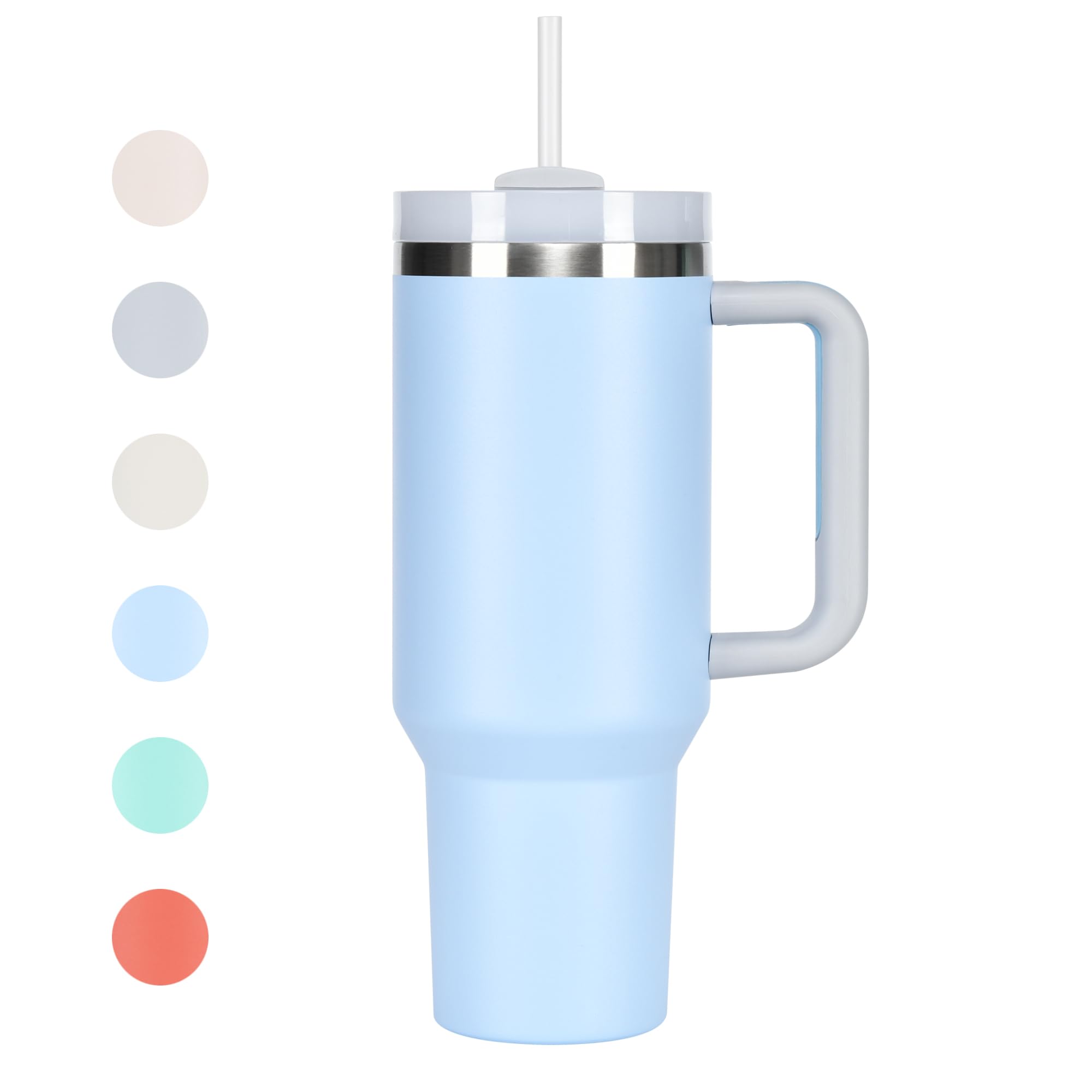 HIMALU 40oz Tumbler with Handle, Straw, Lid, Stainless Steel Vacuum Insulated Water Bottle Adventure Travel Mug Quencher for Iced Coffee, Hot or Cold Tea and Beverage, Sky Blue