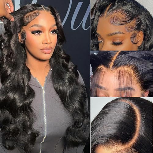 13x6 Lace Front Wigs Human Hair Body Wave HD Lace Frontal Wigs Human Hair 22 Inch Glueless Brazilian Virgin Human Hair Wigs for Women 180% Density Natural Black Color