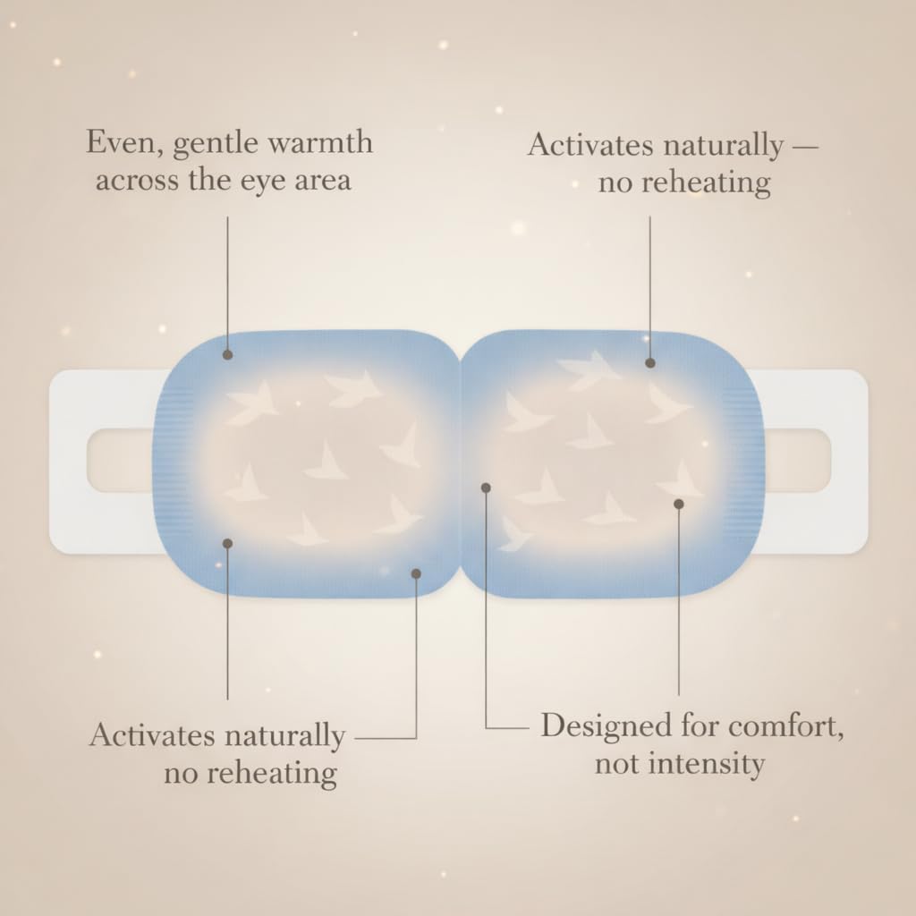 Arcadia Health Self-Heating Mask – 30 Single-Use Warm Compresses for Dryness, Puffiness & Migraine Relief – Soothing Steam Mask for Relaxation, Sleep Support & Under-Eye Care