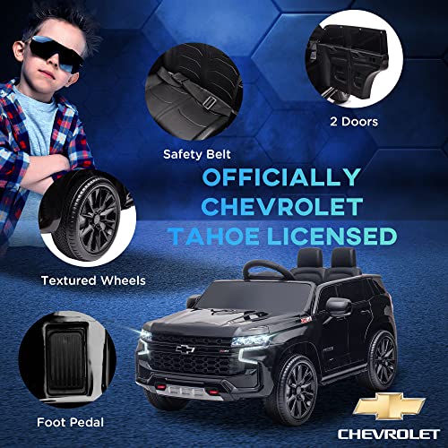Aosom Chevrolet Tahoe Licensed Kids Ride on Car, 12V Battery Powered Kids Electric Car with Remote Control, 4-Wheeler Suspension, Music, Lights, Horn, for Ages 3-6 Years Old, Black
