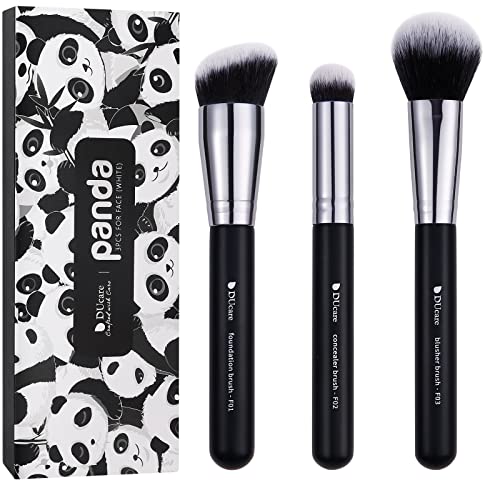 DUcare Makeup Brushes 3Pcs Foundation Contour Bronzer Brush,Concealer Brush,Blusher Powder Brush, Face Kabuki Travel Buffing Stippling Liquid Blending Makeup brush set Black
