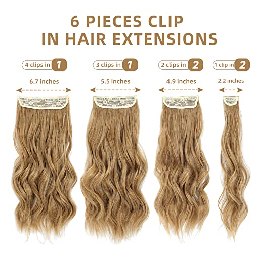 Fliace Clip in Hair Extensions, 6 PCS Natural & Soft Hair & Blends Well Hair Extensions, Medium Brown Long Wavy Hairpieces(20inch, 6pcs, Medium Brown)