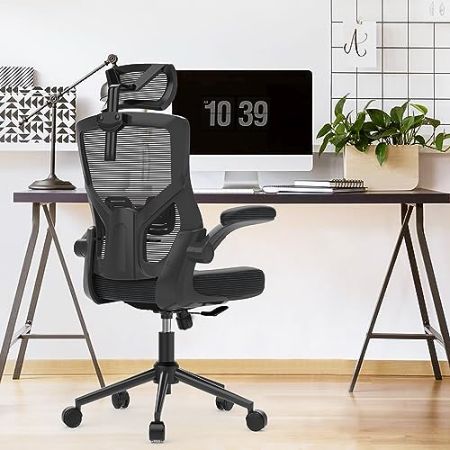𝑯𝑶𝑴𝑬 𝑶𝑭𝑭𝑰𝑪𝑬 𝑪𝑯𝑨𝑰𝑹, Ergonomic Mesh Desk Chair, High Back Computer Chair- Adjustable Headrest with Flip-Up Arms, Lumbar Support, Swivel Executive Task Chair (Modern, White)
