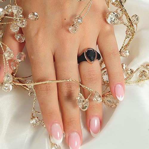 Rinfit Silicone Rings Women - Promise Ring, Silicone Wedding Bands for Her - Metal Framed Silicone Pear -Pack O: White/Silver & Pink/Rose Gold, Size 5