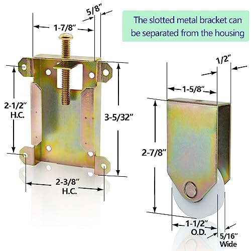 Sliding Mirror Closet Door Rollers Replacement Hardware Fits Contractors Part #W8020C or Hard 1775 Wardrobe Doors Wheels, 1-1/2" Durable POM Concaved Ball Bearing Wheel, 2 Pack