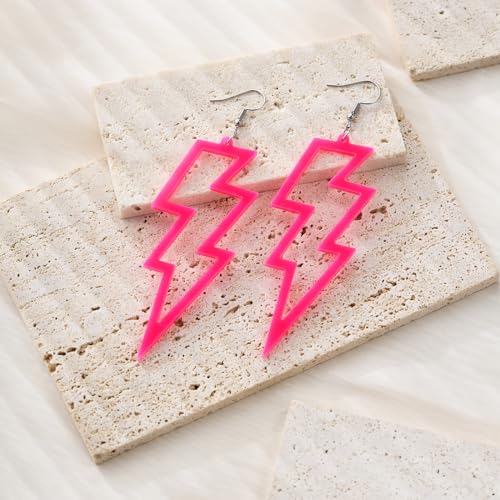 Telooco 80s Earrings for Women Neon Acrylic Earrings Lightning Boltt Earrings for Women 80s Theme Party Costume(Yellow)